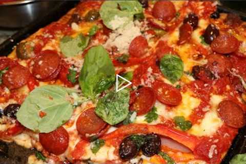 How to Make Sheet Pan Pizza with Pepperoni, Olives and Peppers