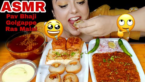 EATING INDIAN STREET FOOD | PAV BHAJI + GOLGAPPE + RAS MALAI | INDIAN FOOD ASMR