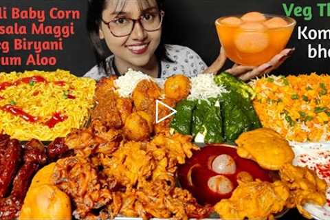 Eating Maggi, Chilli babycorn, Palak Paneer, Veg Biryani | Big Bites | Mukbang | Asmr Eating