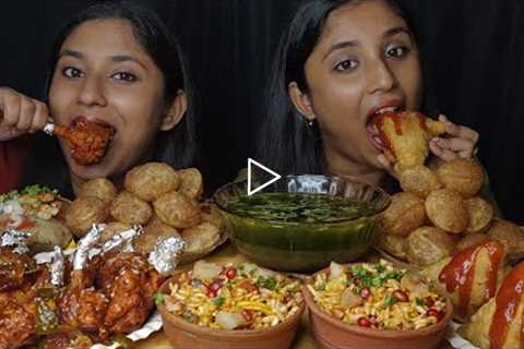 Eating Indian spicy🔥 Street Food Panipuri, Chicken Lolipop🍗,Samosa, Spicy Jhalmuri..