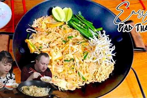 Simple and Delicious Pad Thai Recipe and Eating - Chicken, Shrimp, Tofu, Oh My!