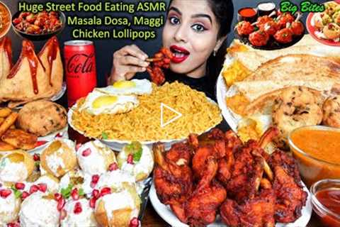 Eating Masala Dosa,Samosa,Chicken Leg Piece,Dahi Puri,Egg South Indian Street Food ASMR Eating Video