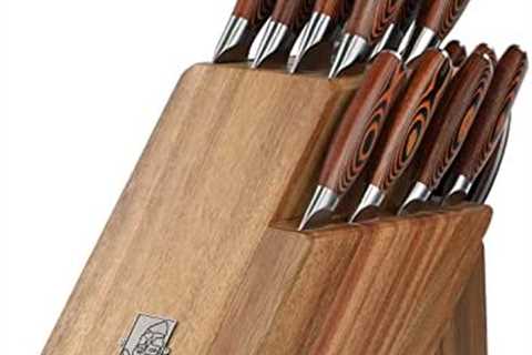 TUO 17 PCS Kitchen Knives Set – Kitchen Block Set with Steak Knife – German X50CrMov15 Steel Blade..