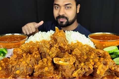 HUGE SPICY DAL MUTTON GOSHT, MUTTON GRAVY, RICE, SALAD, CHILI, LEMON, ONION ASMR MUKBANG EATING SHOW