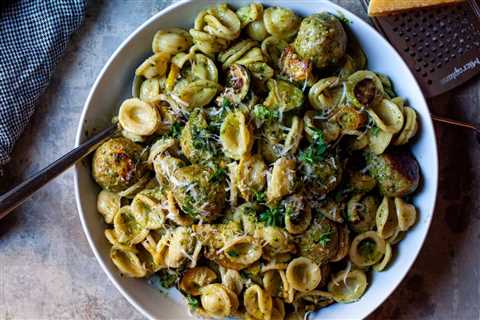 turkey pesto meatballs and orecchiette