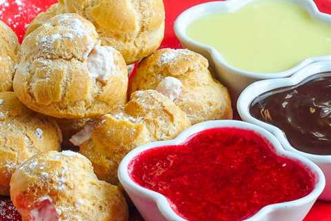 Raspberry Cream Profiteroles with Three Dipping Sauces