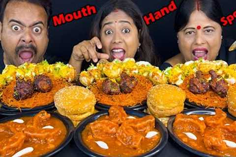 Spicy Momo, Burger, Dahi Puri, Spicy Schezwan Noodles, Lollipop Chicken Indian Eating Show🤩