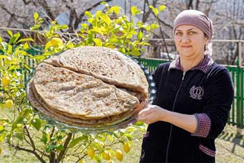 Village Woman Cooked Kutab with chestnut which she picked from the harvest - Azerbaijan cuisine