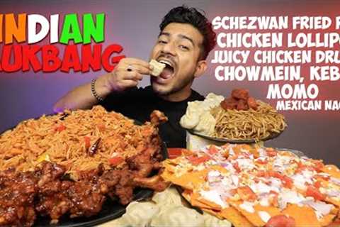 SCHEZWAN CHICKEN FRIED RICE, CHOWMEIN, MOMO, KEBAB, CHICKEN LOLLIPOP, MEXICAN NACHOS INDIAN MUKBANG