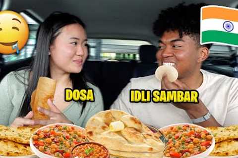 COUPLES TRYING INDIAN FOOD FOR THE FIRST TIME! (MASALA, DOSA, ALOO PURI, IDLI SAMBAR) *PART 5*