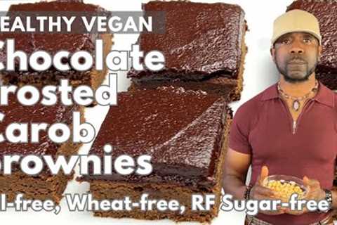 The Best Chocolate Frosted Carob Brownies-  Vegan, Oil-free, Wheat-free, Refined-Sugar-free