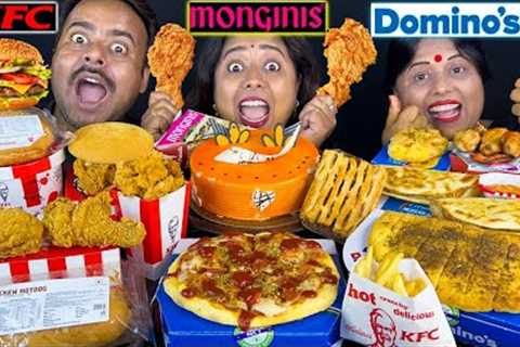 KFC Vs Dominos Vs Monginis Food Eating Challenge🤩| Chicken Leg, Pizza, Cake, Burger, Drumstick