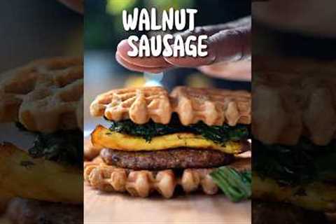 Not your everyday sausage! This breakfast sandwich is straight fire!!!  #vegan #recipes #walnuts