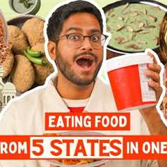 WOAH 😳 EATING FOOD FROM 5 INDIAN STATES FOR 24 HOURS | KACHORI, GHEWAR, ANDHRA THALI, CHELO KEBAB