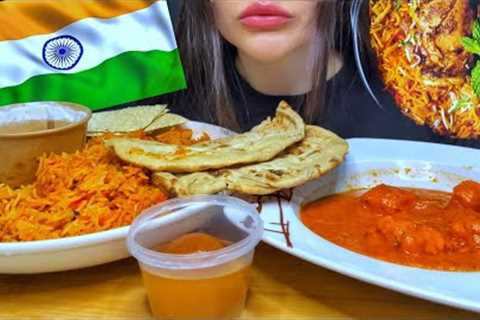 ASMR INDIAN FOOD MUKBANG (No Talking) BUTTER CHICKEN BIRYANI + PANEER MAKHANI