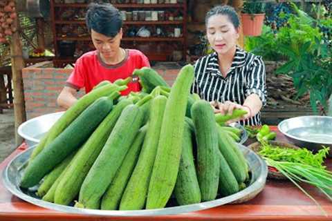 A basket of sponge gourd serve for 2 delicious recipe - Sros yummy cooking vlogs