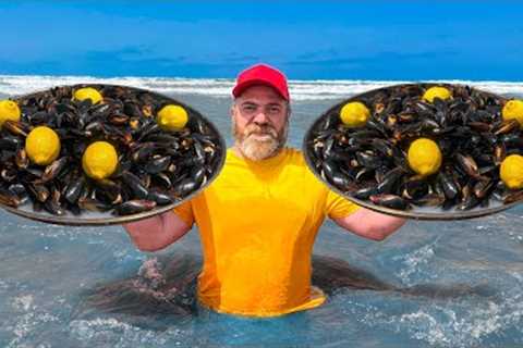 Culinary Paradise By The Shore! Cooking Mussels Outdoors In A Large Cauldron