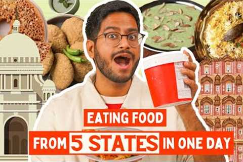 WOAH 😳 EATING FOOD FROM 5 INDIAN STATES FOR 24 HOURS | KACHORI, GHEWAR, ANDHRA THALI, CHELO KEBAB