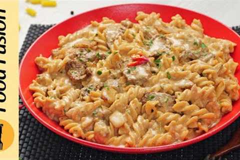 Creamy Garlic Beef Pasta Recipe by Food Fusion