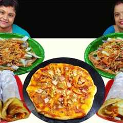 EGG ROLL PIZZA PAPRI CHAAT EATING CHALLENGE // INDIAN STREET FOOD CHALLENGE // food family &..