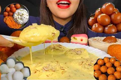 INDIAN SWEETS: RASMALAI, GULAB JAMUN, KHEER, JALEBI, GUJHIYA | SWEET MUKBANG | ASMR | EATING VIDEO