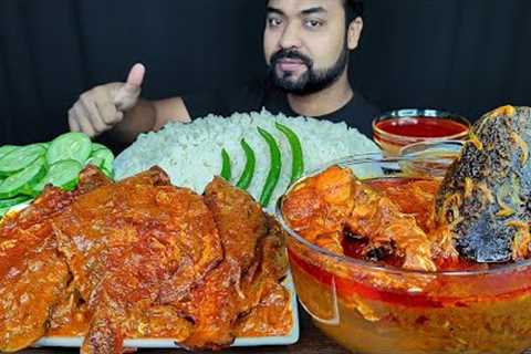 HUGE SPICY BIG FISH CURRY, BIG FISH HEAD, POMFRET FISH CURRY, RICE, SALAD MUKBANG ASMR EATING SHOW |