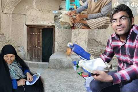 The weaving of a type of shoe popular by elderly people in a village in Iran