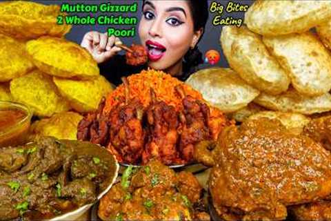 ASMR Eating Spicy Mutton Gizzard Curry,Whole Chicken Curry,Rice,Egg Big Bites ASMR Eating Mukbang